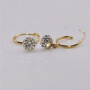 10K Solid Real Yellow Gold Dangling Hoop Earrings | Genuine Swarovski Crystal